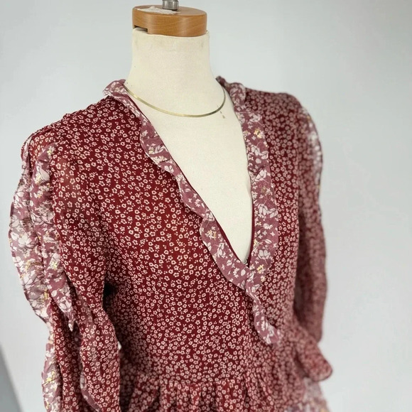 En Saison Multi Media Layered Fit and Flare Ruffled Longsleeve Floral Dress - Picture 3 of 3